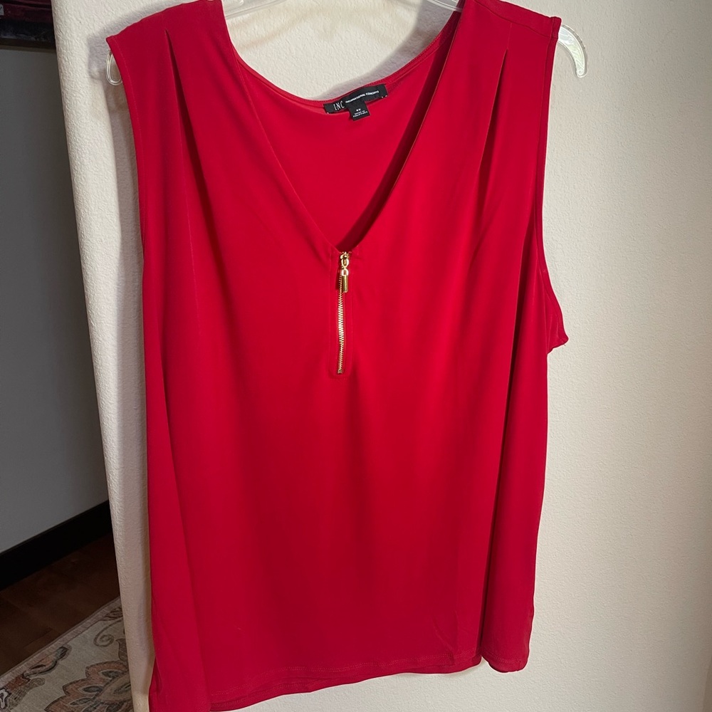 INC International Concepts Red Tank Top with Gold tone Zipper